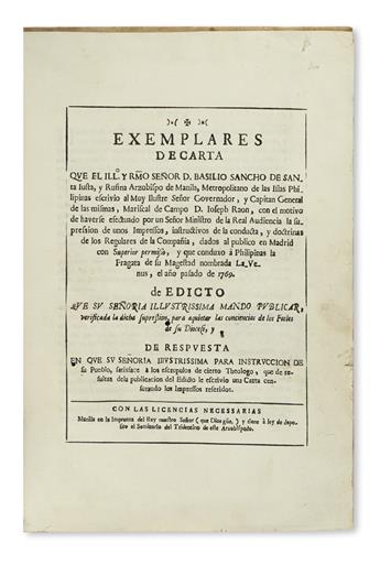 PHILIPPINES  SANCHO HERNANDO, BASILIO TOMÁS. Bound volume containing 4 anti-Jesuit publications. 1768-70